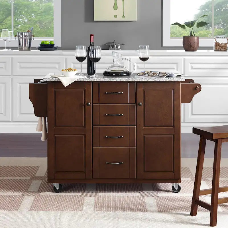 Solid Granite Top Kitchen Cart - 18d x 51.5w x 36.25h