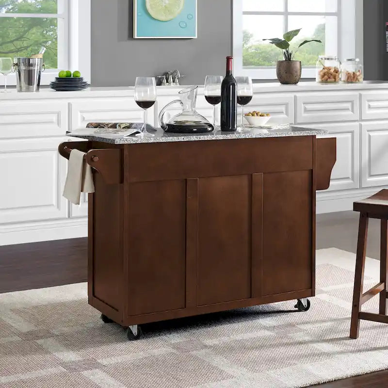 Solid Granite Top Kitchen Cart - 18d x 51.5w x 36.25h