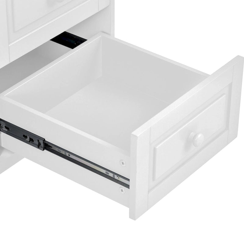 Kitchen Cart with Rubber Wood Desktop, 5 Drawers, Concealed Cabinet & Adjustable Shelves