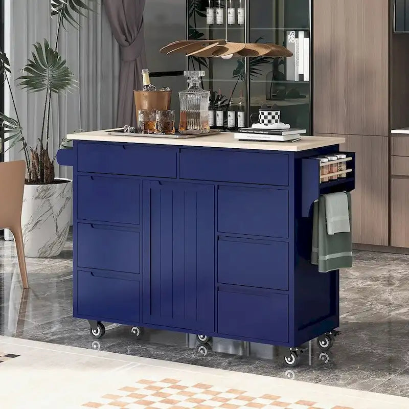 Kitchen Cart with Wheels and 8 Drawers
