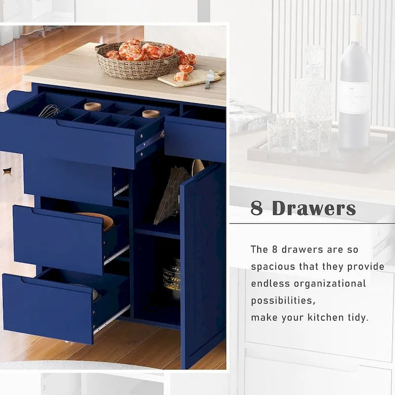 Kitchen Cart with Wheels and 8 Drawers