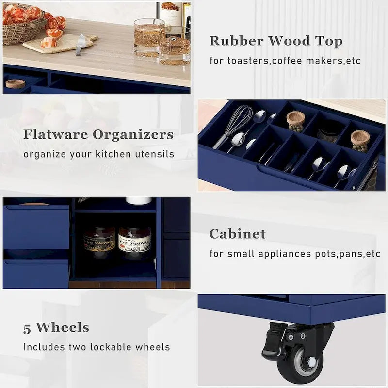 Kitchen Cart with Wheels and 8 Drawers