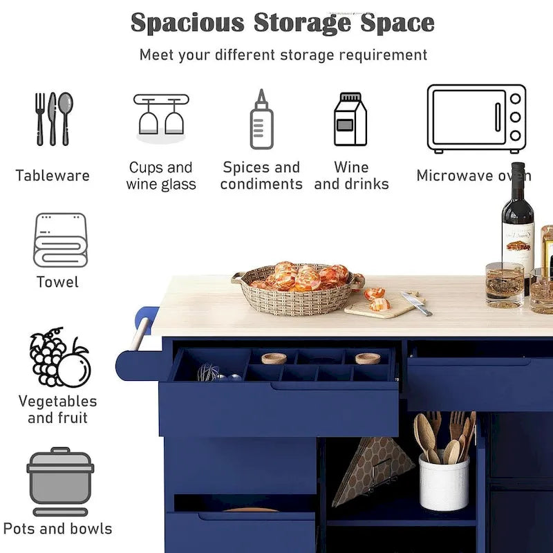 Kitchen Cart with Wheels and 8 Drawers