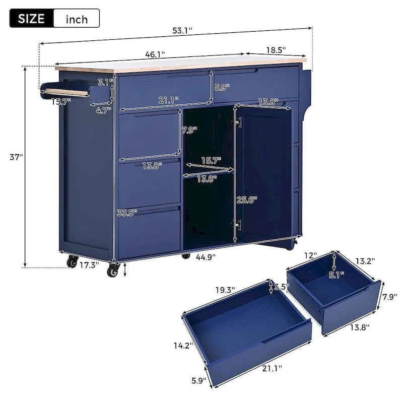 Kitchen Cart with Wheels and 8 Drawers