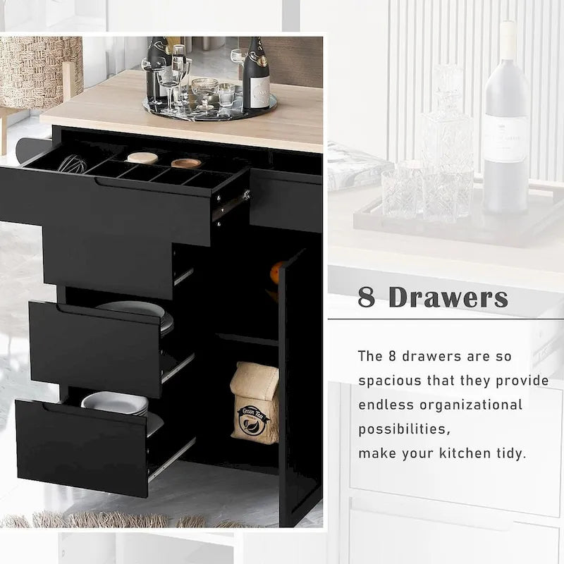 Kitchen Cart with Wheels and 8 Drawers