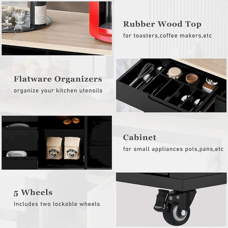 Kitchen Cart with Wheels and 8 Drawers