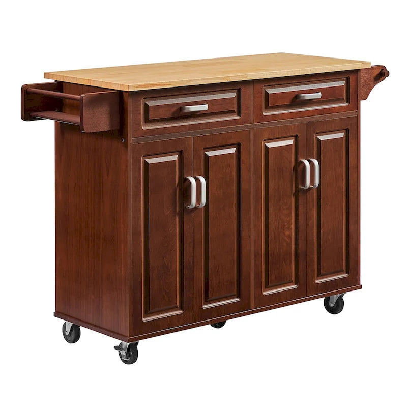 Mobile Kitchen Island Cart With 2 Drawers