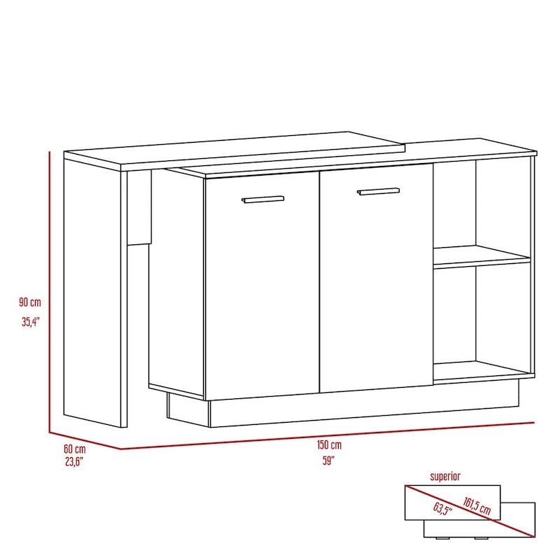 2-Shelf 1-Drawer 3-Division Kitchen Island White