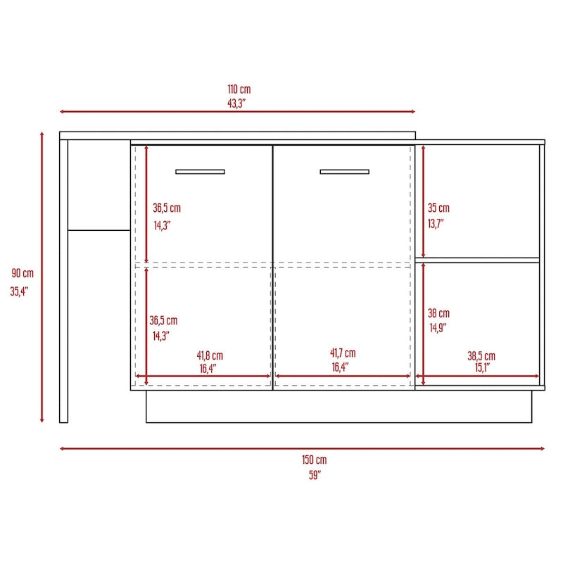 2-Shelf 1-Drawer 3-Division Kitchen Island White