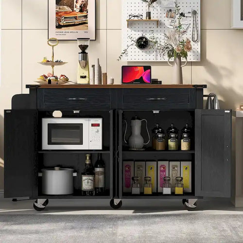 53.5" Large Kitchen Island with Power Outlet & Wheels