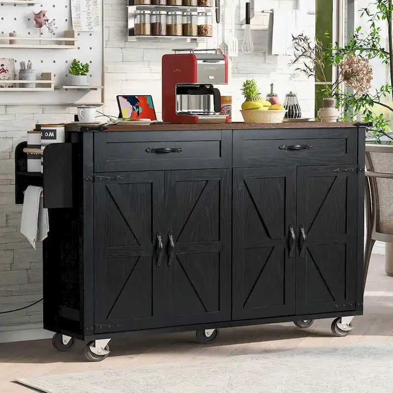 53.5" Large Kitchen Island with Power Outlet & Wheels