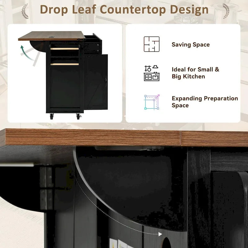 53.5" Large Kitchen Island with Power Outlet & Wheels