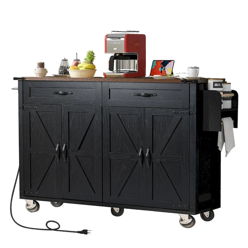 53.5" Large Kitchen Island with Power Outlet & Wheels