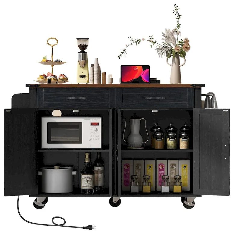 53.5" Large Kitchen Island with Power Outlet & Wheels