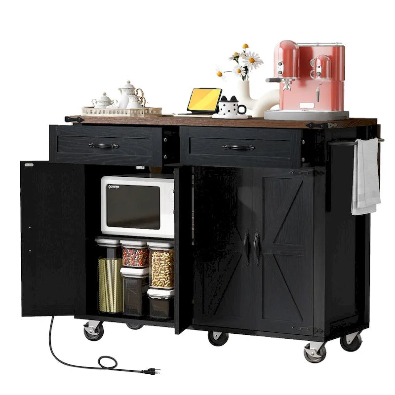 53.5" Large Kitchen Island with Power Outlet & Wheels