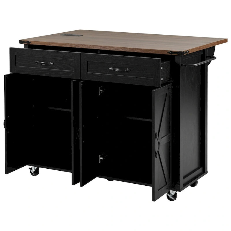 53.5" Large Kitchen Island with Power Outlet & Wheels