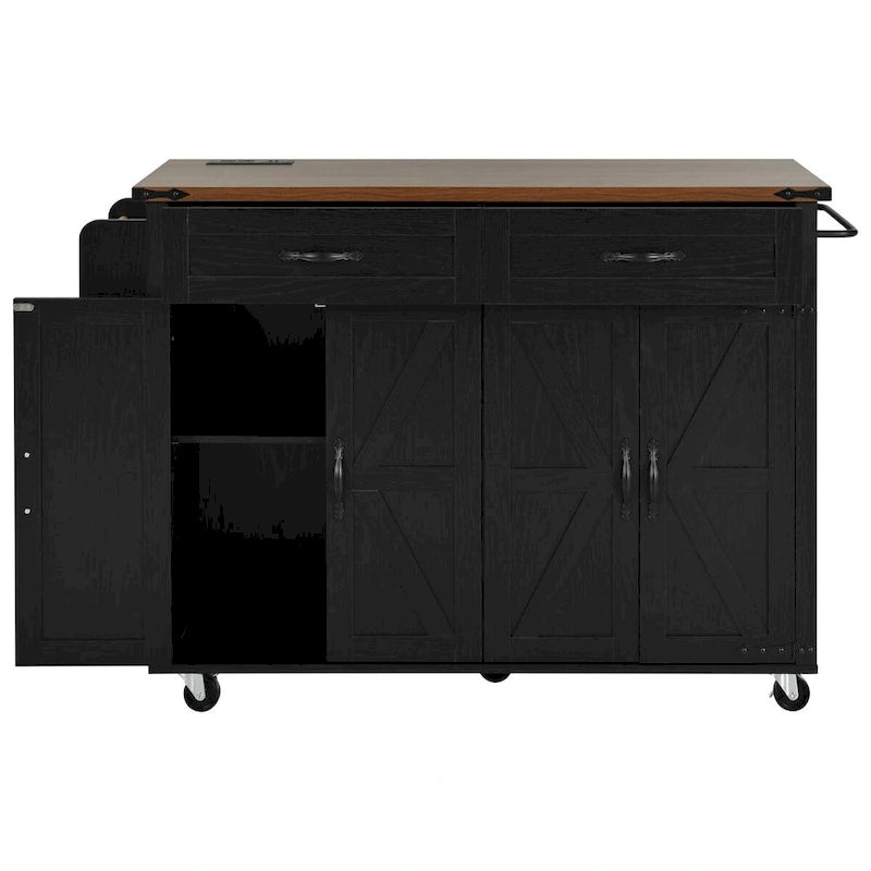 53.5" Large Kitchen Island with Power Outlet & Wheels