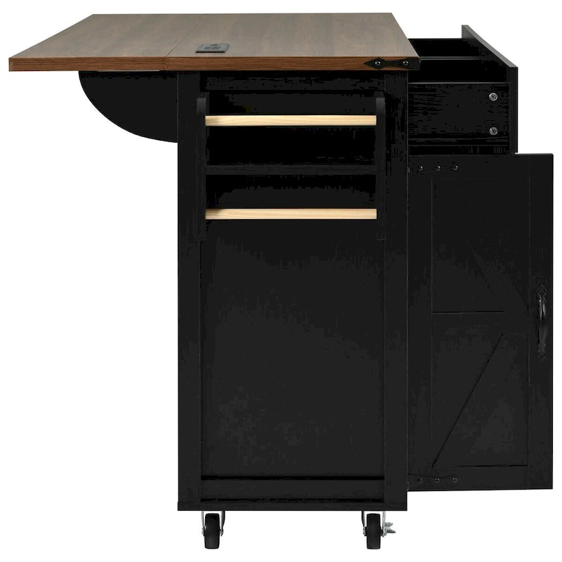 53.5" Large Kitchen Island with Power Outlet & Wheels