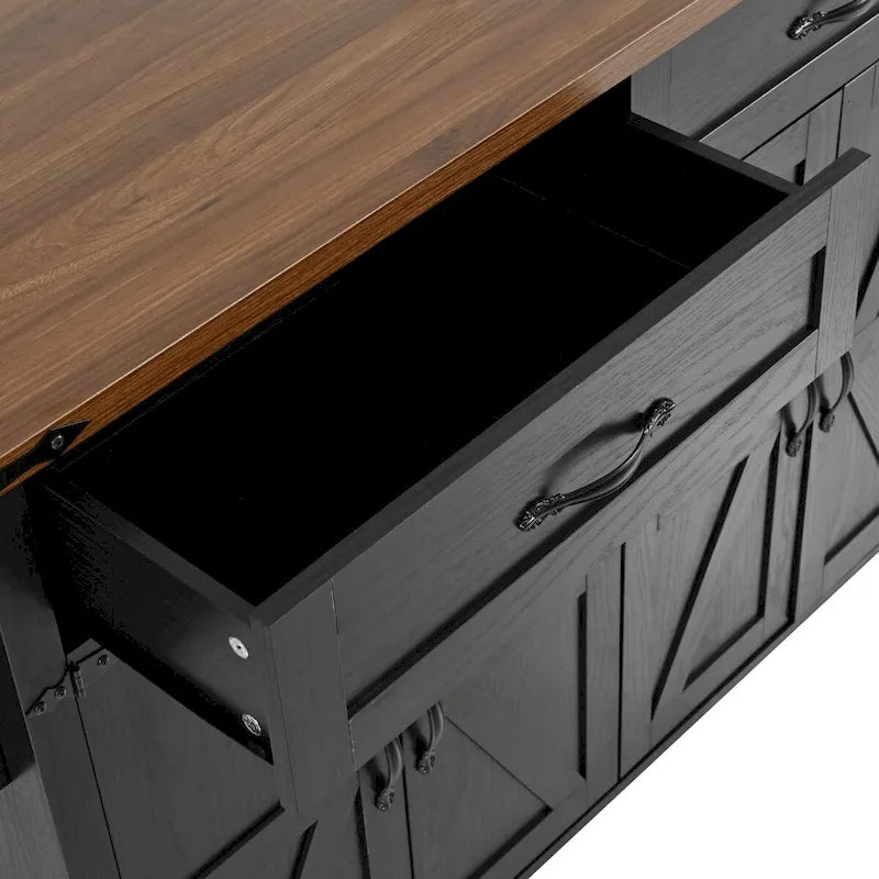53.5" Large Kitchen Island with Power Outlet & Wheels