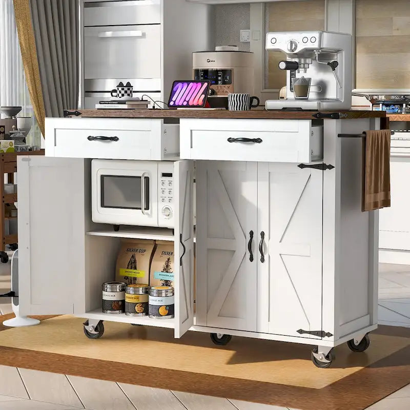 53.5" Large Kitchen Island with Power Outlet & Wheels