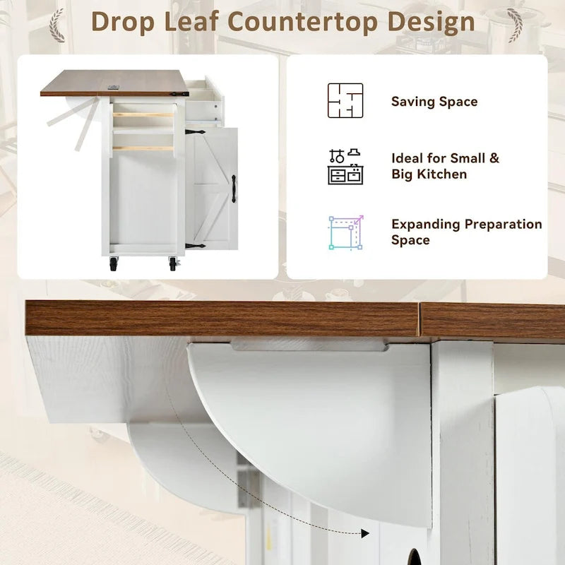 53.5" Large Kitchen Island with Power Outlet & Wheels