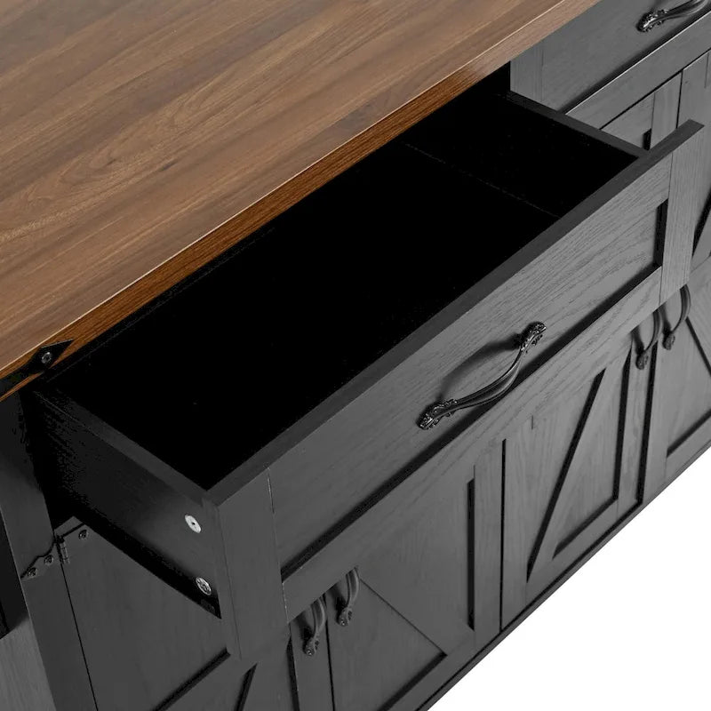 Farmhouse Kitchen Island with Power Outlet, Drop Leaf & Rolling Wheels