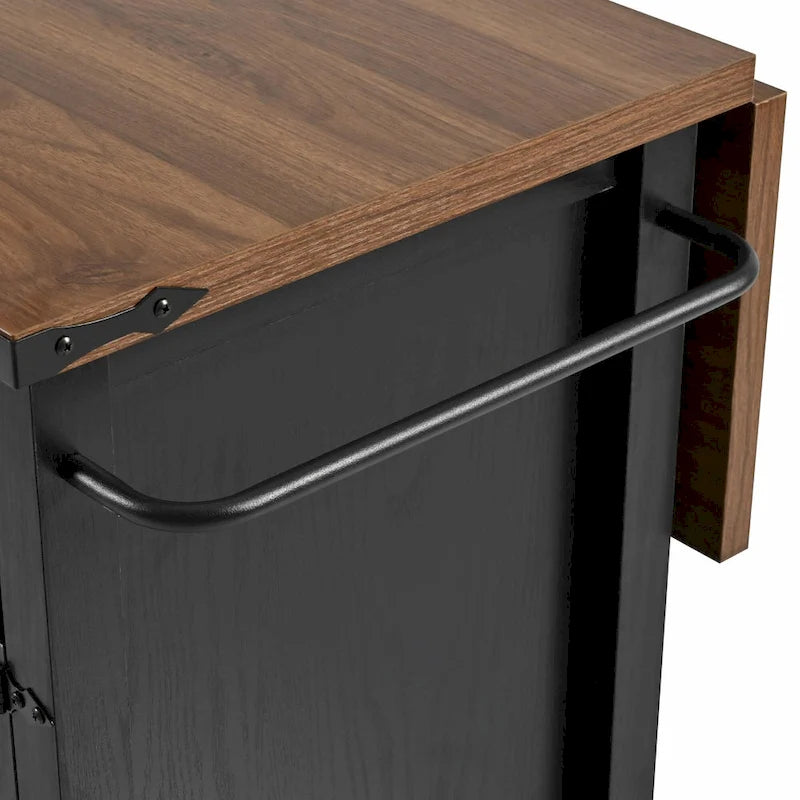 Farmhouse Kitchen Island with Power Outlet, Drop Leaf & Rolling Wheels