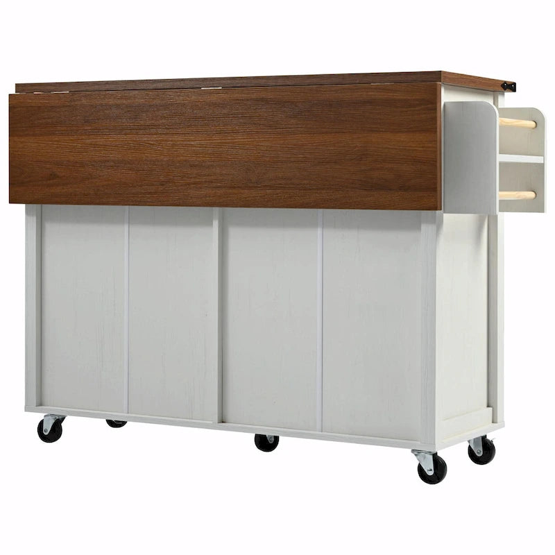 Farmhouse Kitchen Island with Power Outlet, Drop Leaf & Rolling Wheels