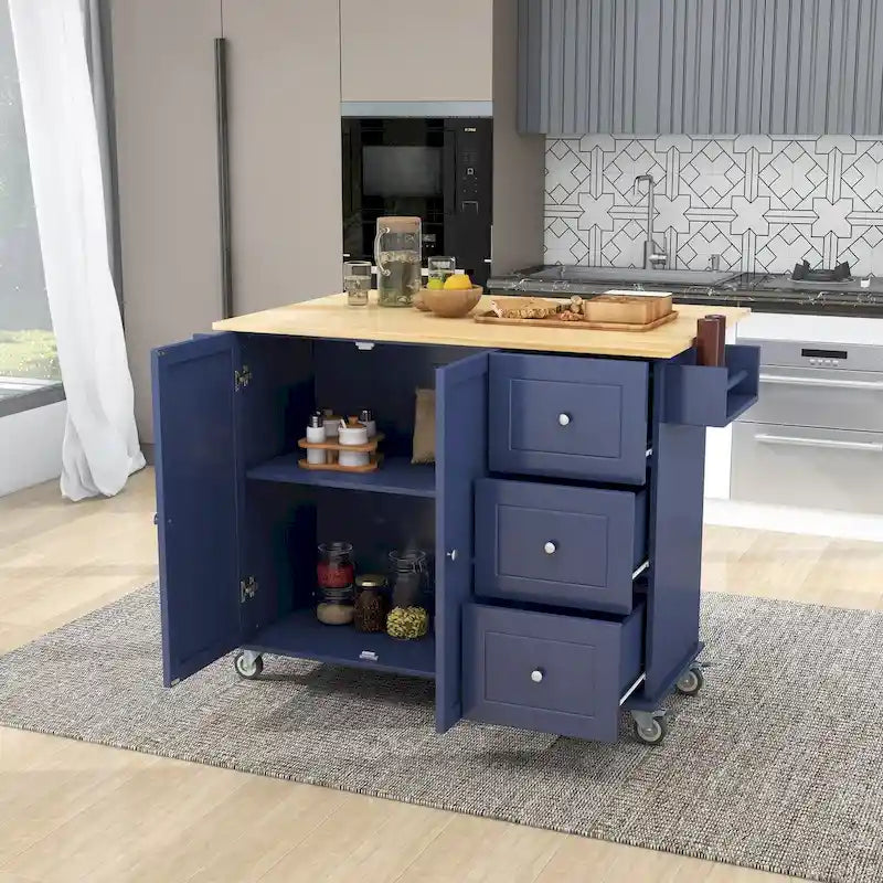 Rolling Mobile Kitchen Island with Drop Leaf & Storage Cabinet