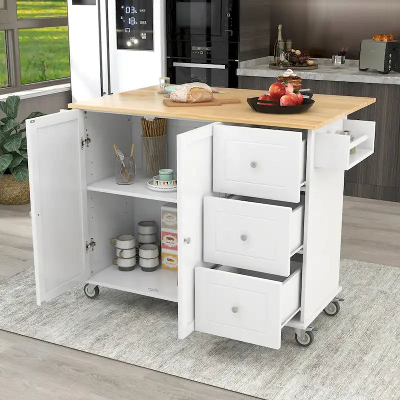 Rolling Mobile Kitchen Island with Drop Leaf & Storage Cabinet