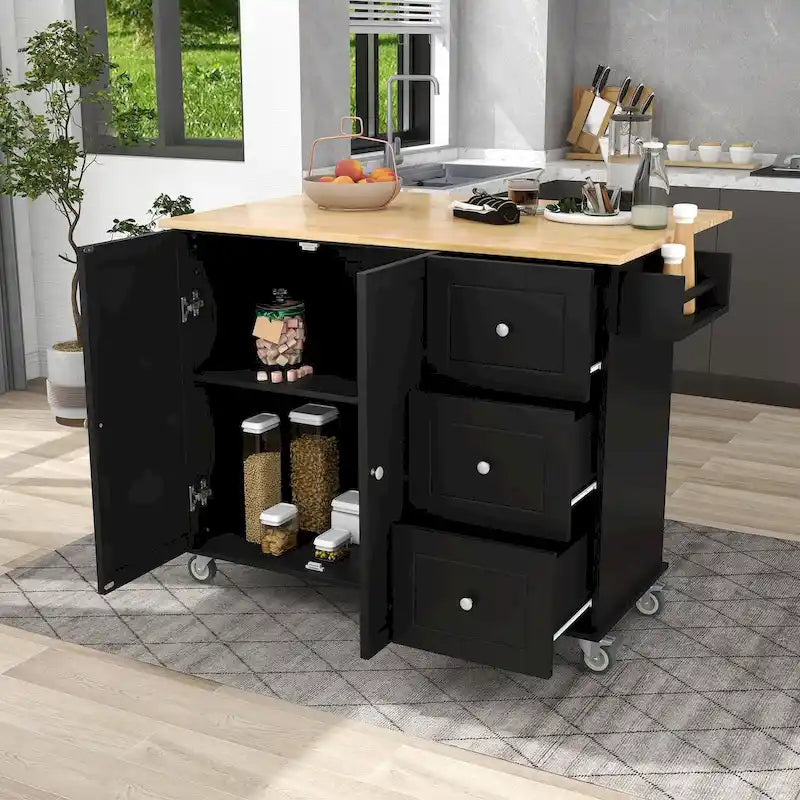 Rolling Mobile Kitchen Island with Drop Leaf & Storage Cabinet