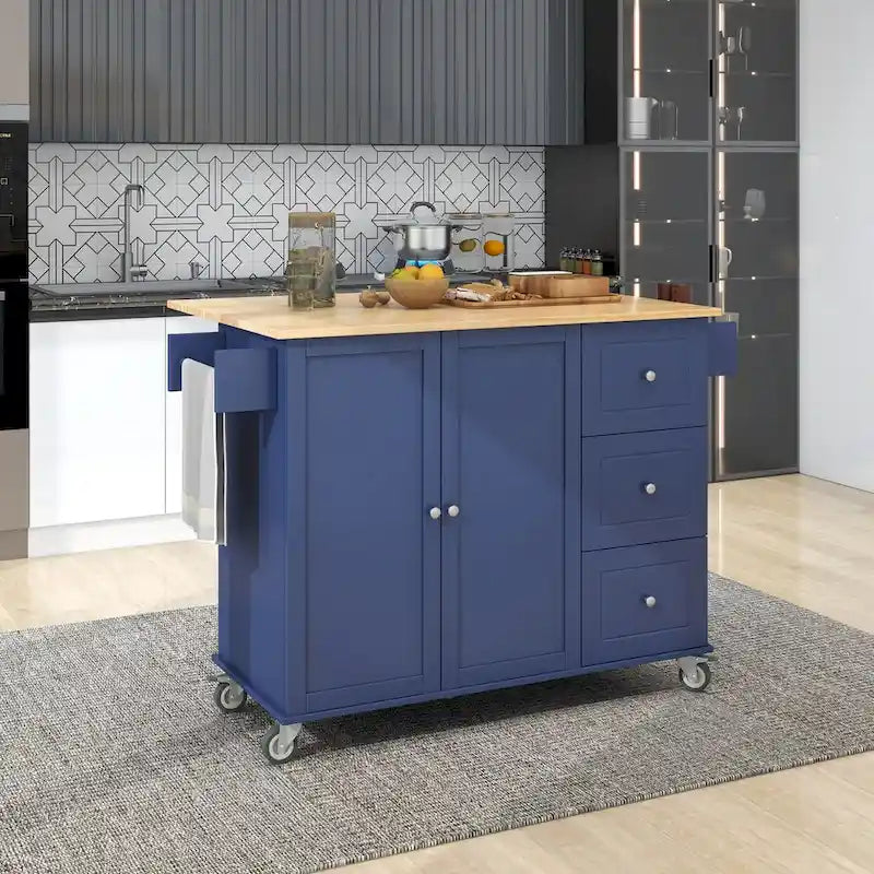 Rolling Mobile Kitchen Island with Drop Leaf & Storage Cabinet