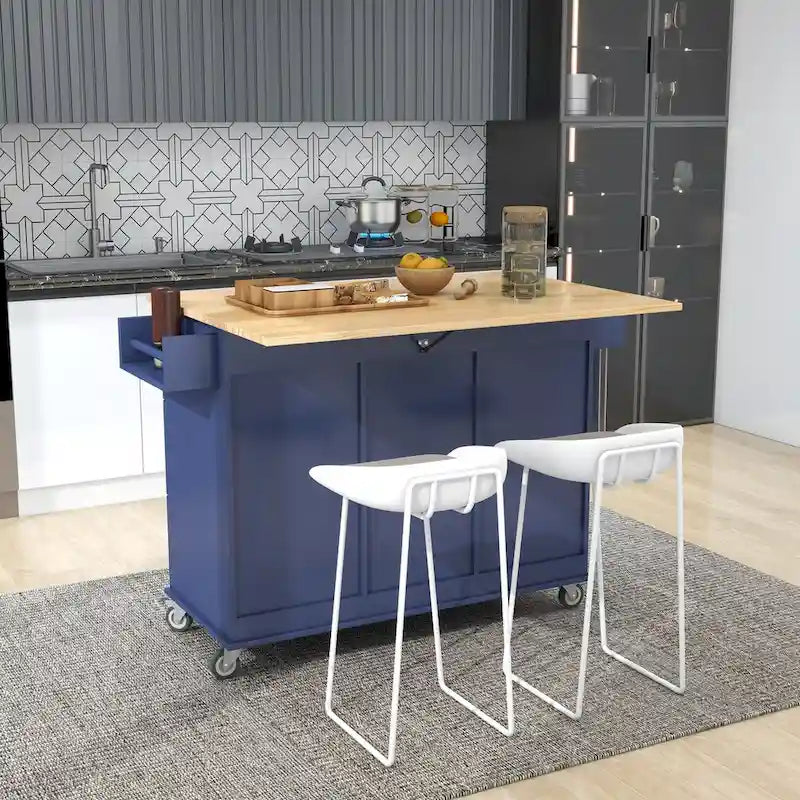 Rolling Mobile Kitchen Island with Drop Leaf & Storage Cabinet