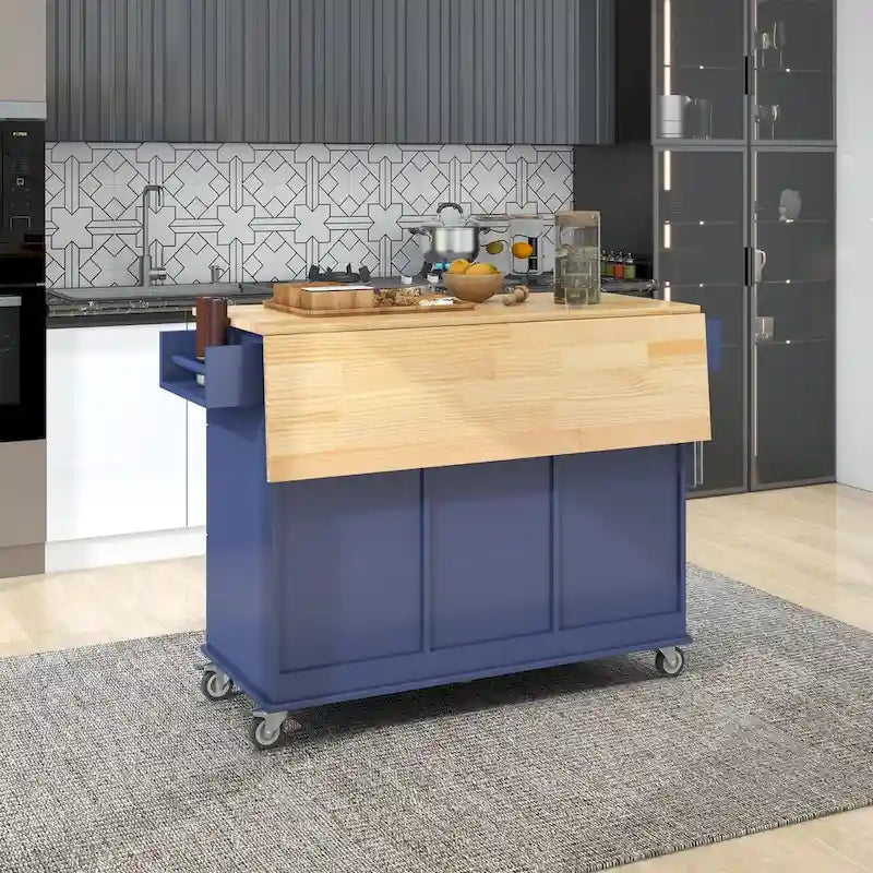 Rolling Mobile Kitchen Island with Drop Leaf & Storage Cabinet