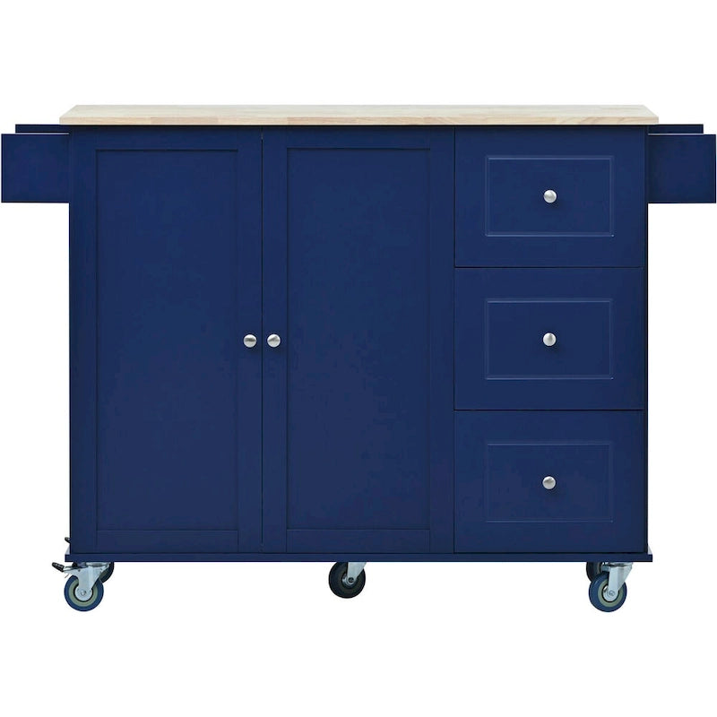 Rolling Mobile Kitchen Island with Drop Leaf & Storage Cabinet