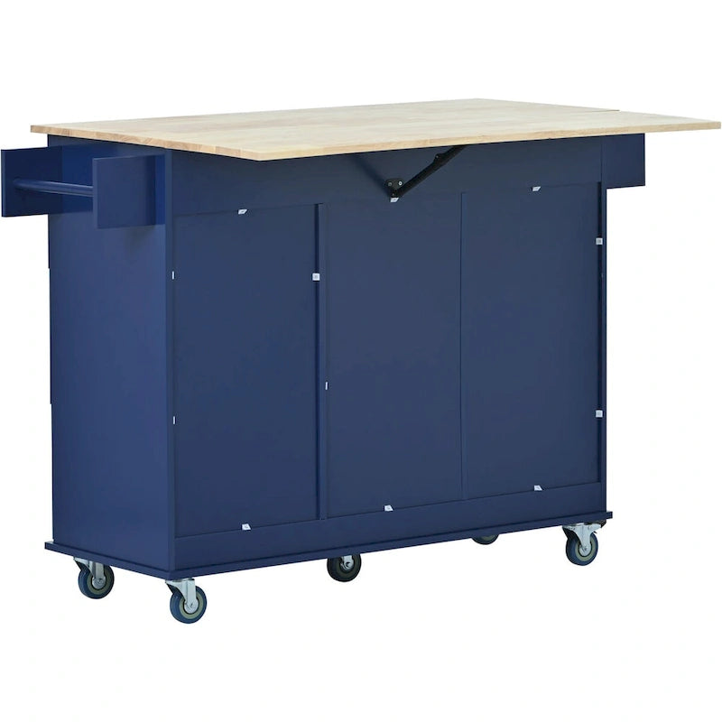 Rolling Mobile Kitchen Island with Drop Leaf & Storage Cabinet