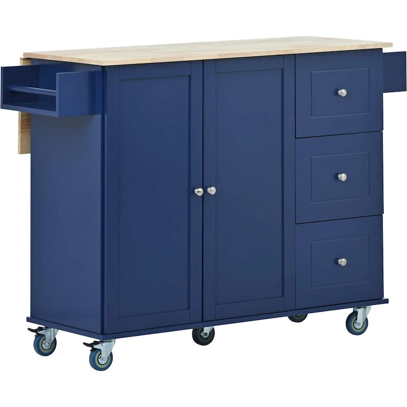 Rolling Mobile Kitchen Island with Drop Leaf & Storage Cabinet