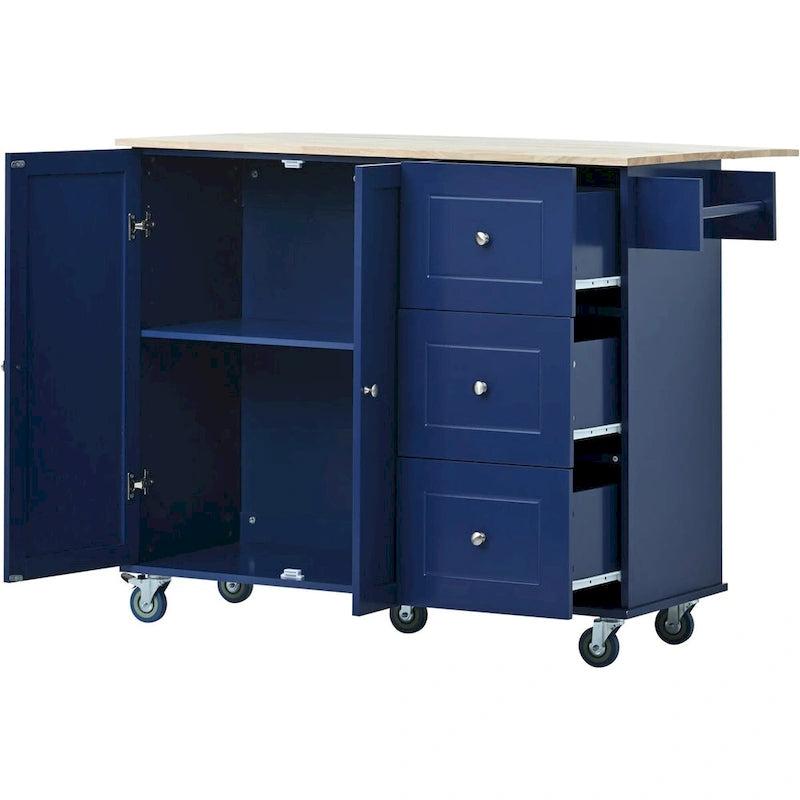 Rolling Mobile Kitchen Island with Drop Leaf & Storage Cabinet