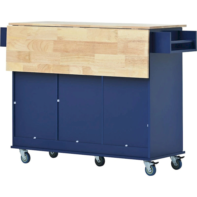Rolling Mobile Kitchen Island with Drop Leaf & Storage Cabinet