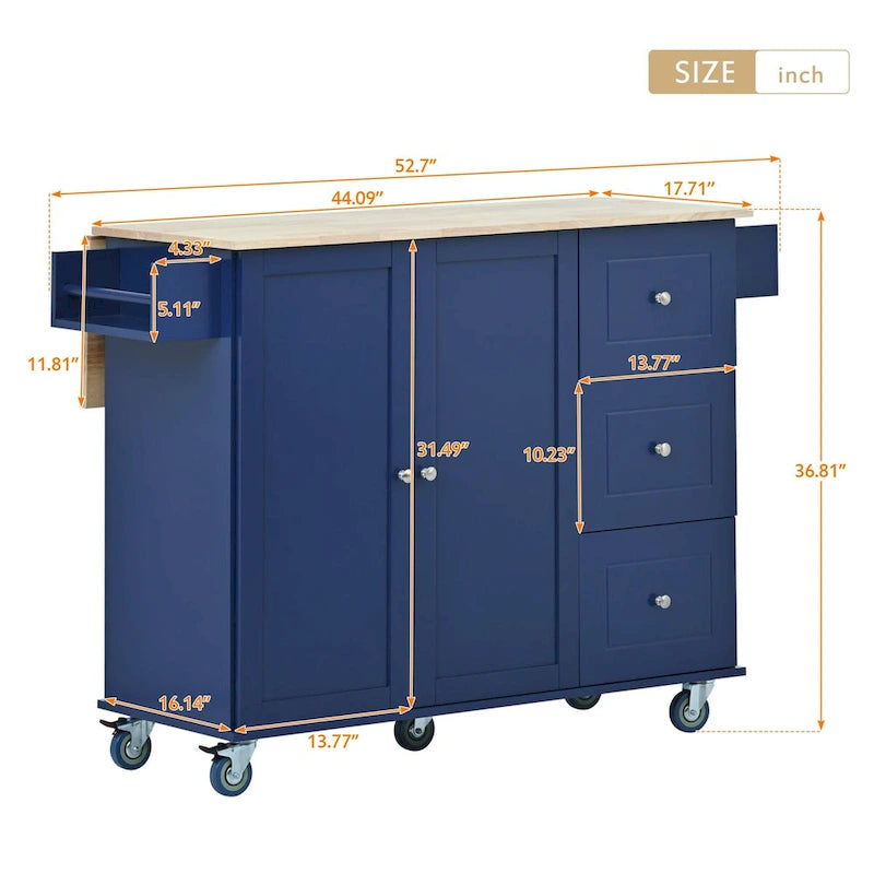Rolling Mobile Kitchen Island with Drop Leaf & Storage Cabinet