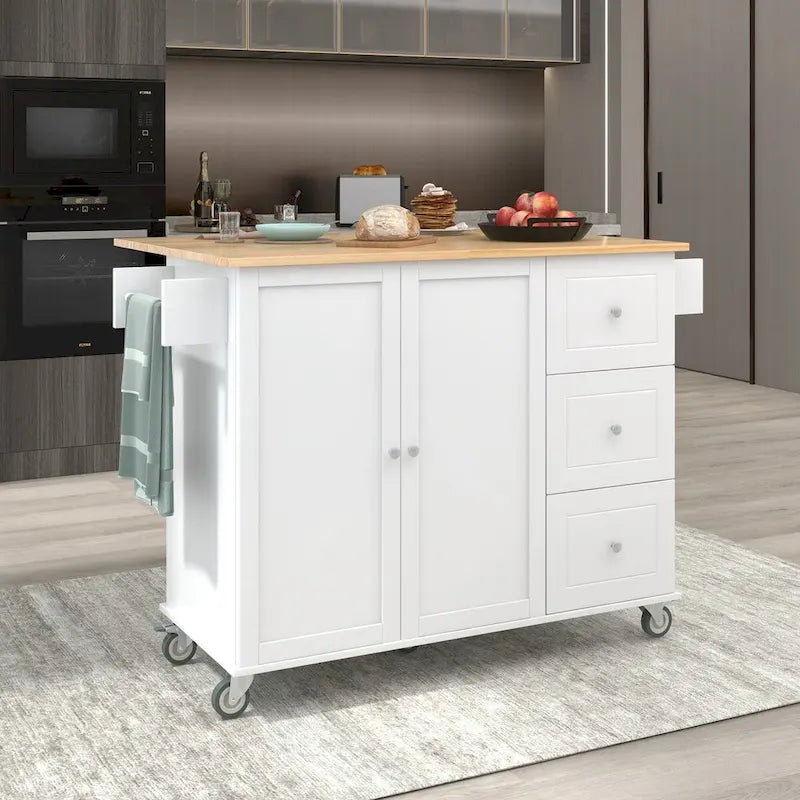 Rolling Mobile Kitchen Island with Drop Leaf & Storage Cabinet