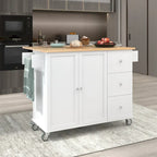 Isola da cucina mobile su ruote con piano ribaltabile e mobile contenitore