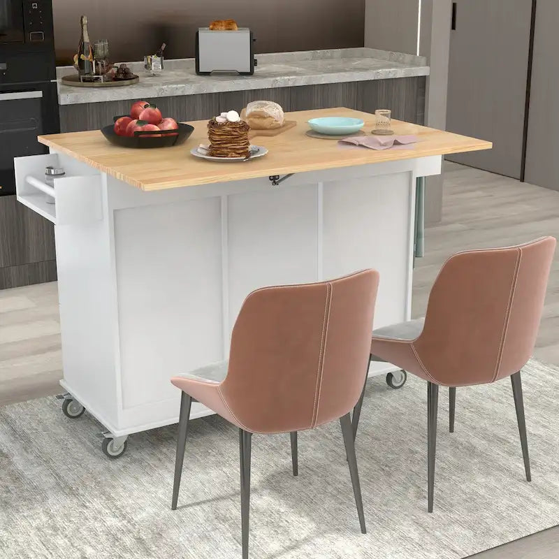 Rolling Mobile Kitchen Island with Drop Leaf & Storage Cabinet
