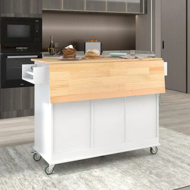 Rolling Mobile Kitchen Island with Drop Leaf & Storage Cabinet