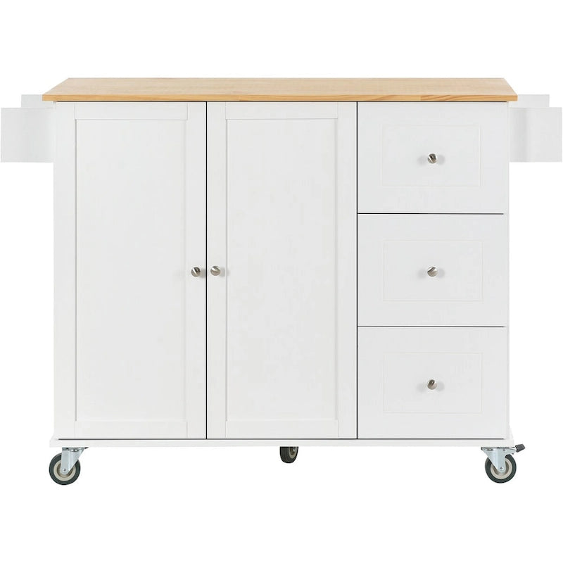 Rolling Mobile Kitchen Island with Drop Leaf & Storage Cabinet