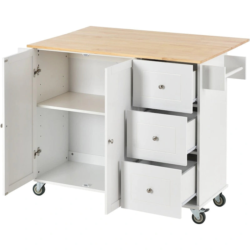 Rolling Mobile Kitchen Island with Drop Leaf & Storage Cabinet