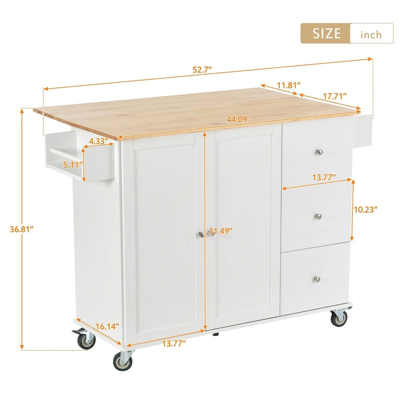 Rolling Mobile Kitchen Island with Drop Leaf & Storage Cabinet