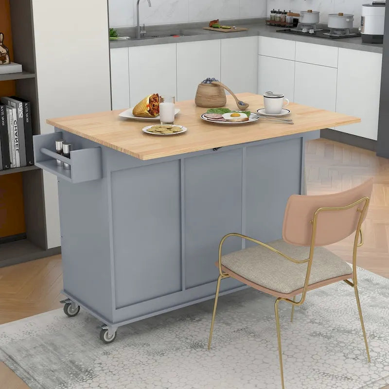 Rolling Mobile Kitchen Island with Drop Leaf & Storage Cabinet