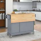 Isola da cucina mobile su ruote con piano ribaltabile e mobile contenitore