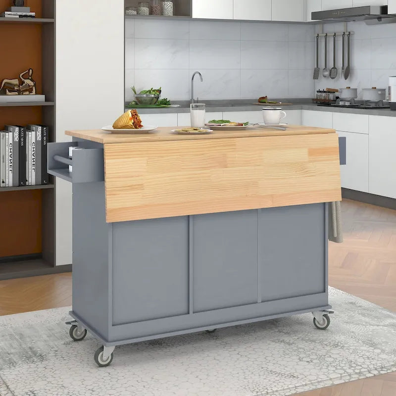 Rolling Mobile Kitchen Island with Drop Leaf & Storage Cabinet